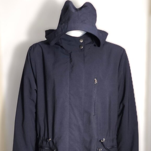 Banana Republic Women's Navy Long Hooded Drawcord Spring/Rain Coat - XL - Picture 4 of 12